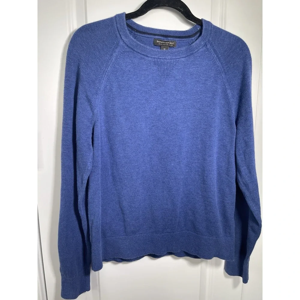 Banana Republic Long Sleeve Crewneck‎ 100% Cotton Slub Sweater Blue Men's Medium